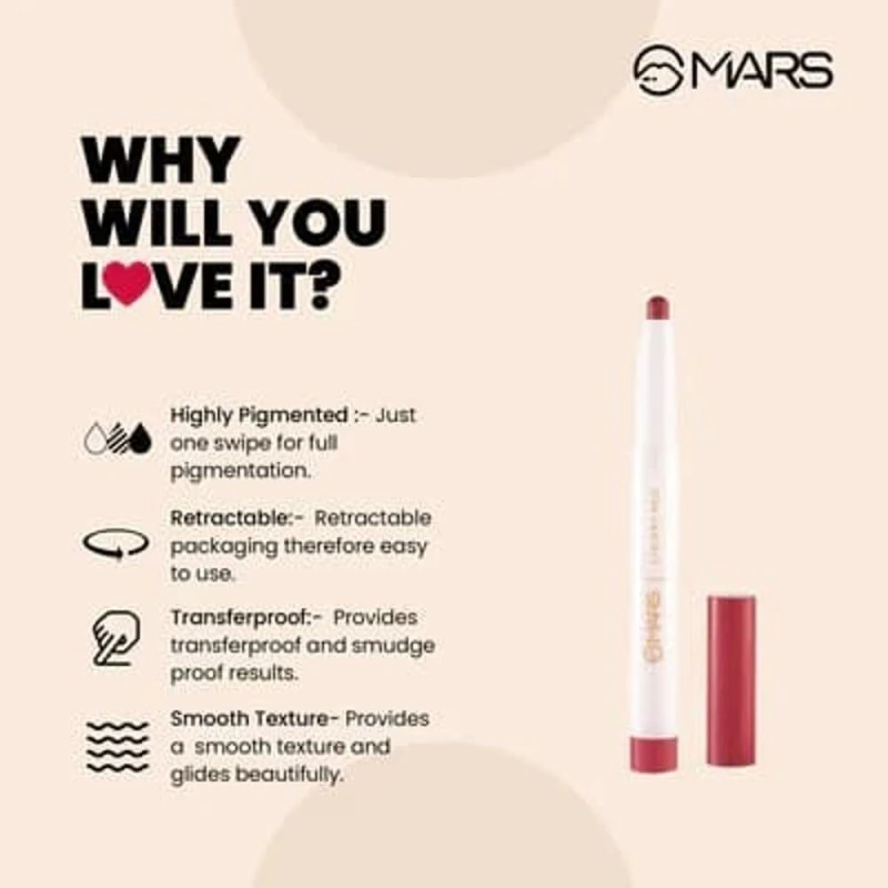MARS Retractable Poppins Long Lasting Lip Crayon | Matte Finish | Smudge Proof & Kiss Proof Crayon Lipstick for Women (1.3 gm) (14-DRIPPING SYRUP) thumbnail 4